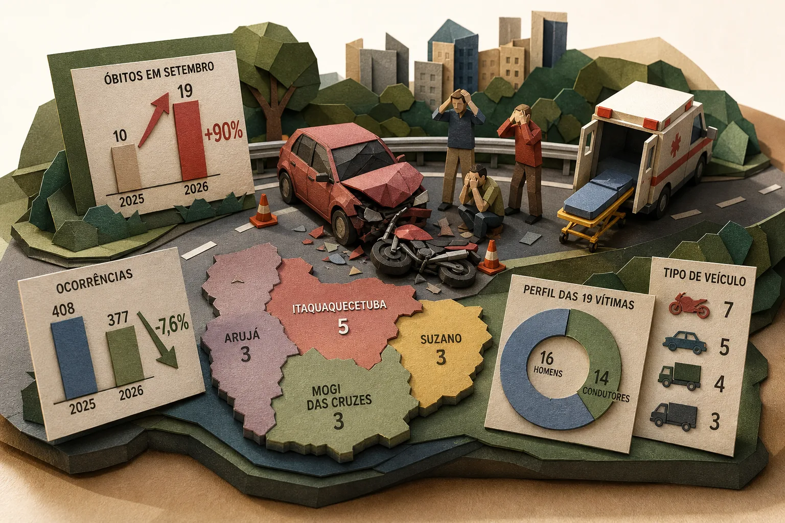 Alto Tietê registra alta de 90% em vítimas fatais de acidentes viários