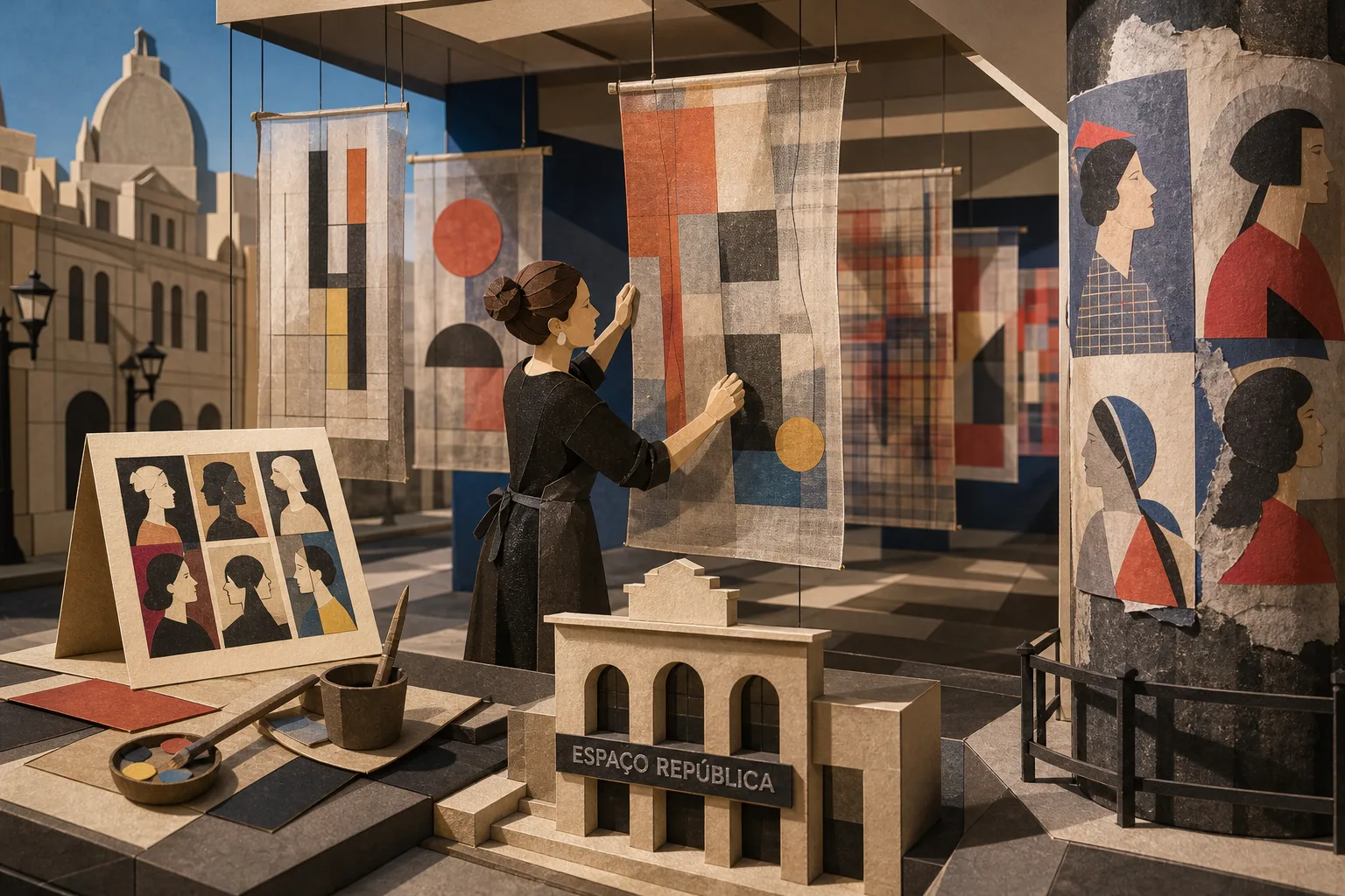 Andrea Natali celebra pioneiras da Bauhaus com pinturas em seda no centro da capital