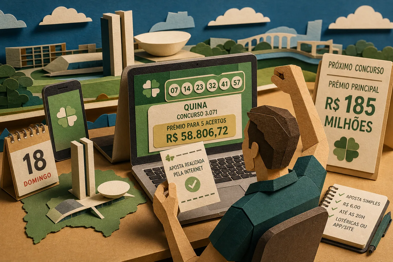 Apostador de Brasília leva R$ 58,8 mil na quina do concurso 3.071
