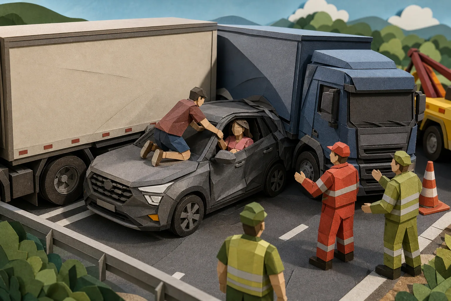 Automóvel é imprensado por caminhões e pista é bloqueada na BR-101 no ES