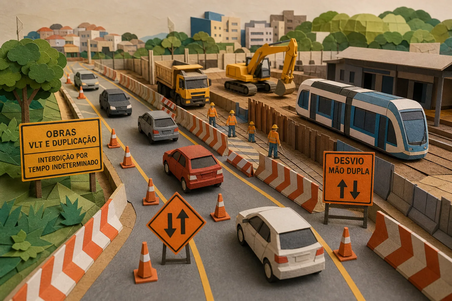 Avanço das obras do VLT e duplicação modificam o trânsito em trecho da Estrada do Derba