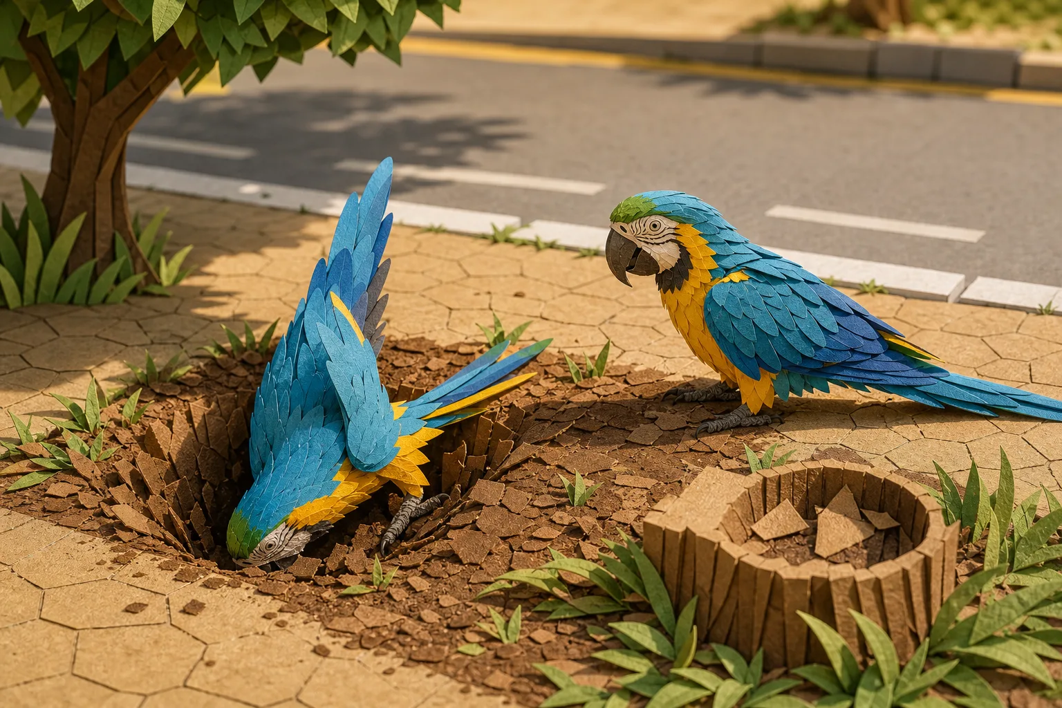 Aves flagradas escavando calçada intrigam especialistas em Mato Grosso do Sul