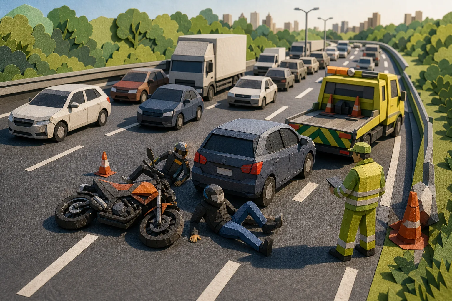 Batida entre moto e carro provoca congestionamento na SP-348 em Jundiaí