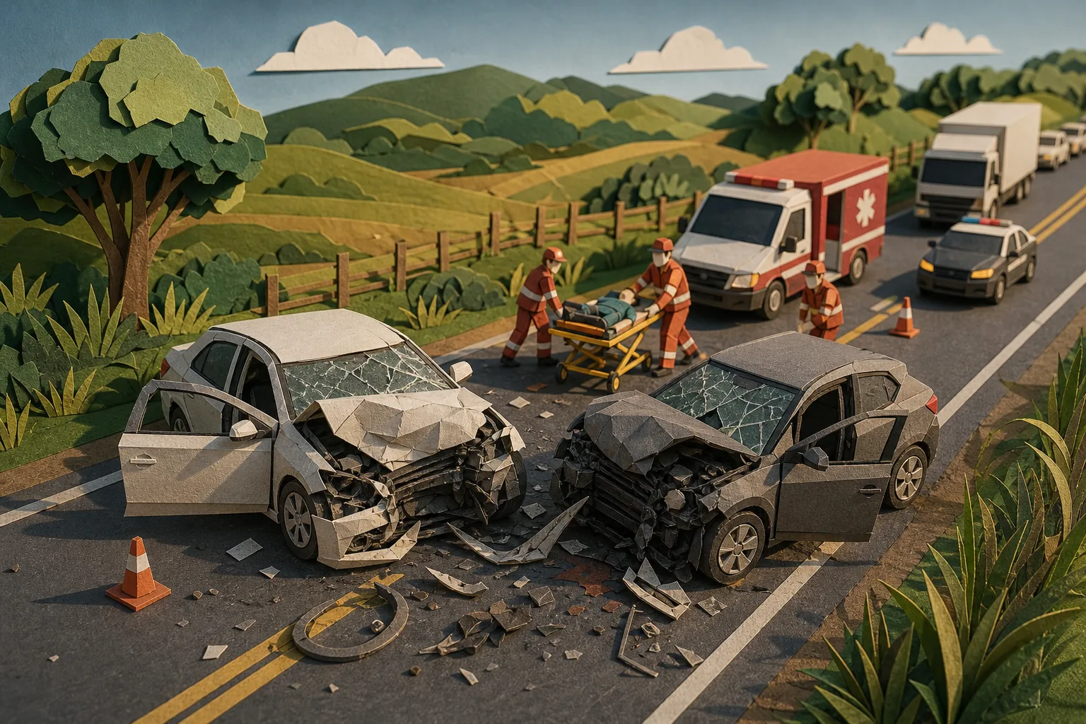 Batida frontal entre dois automóveis deixa uma vítima fatal e três feridos em Boracéia