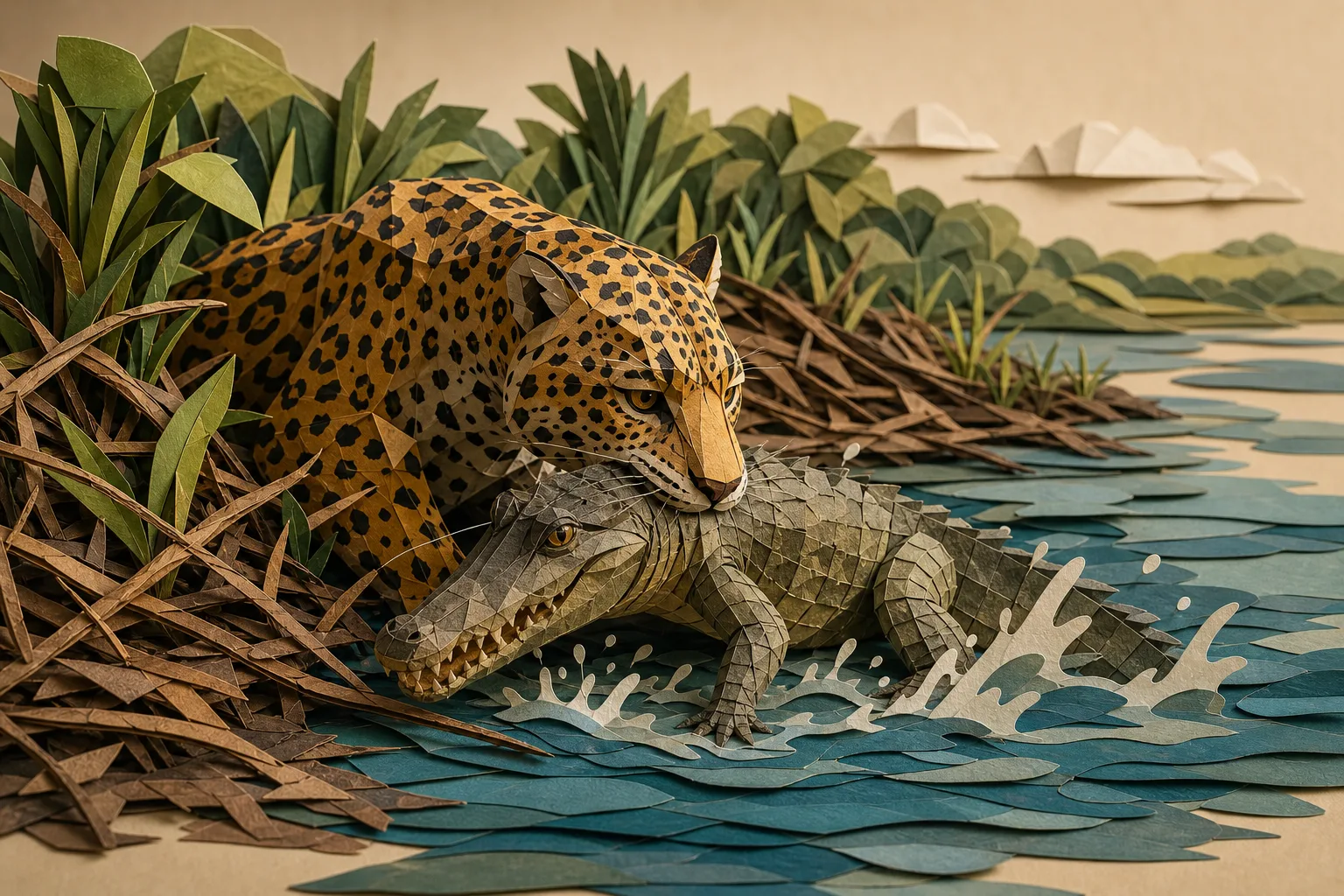 Biólogo registra momento em que jovem onça abate jacaré em rio do Pantanal