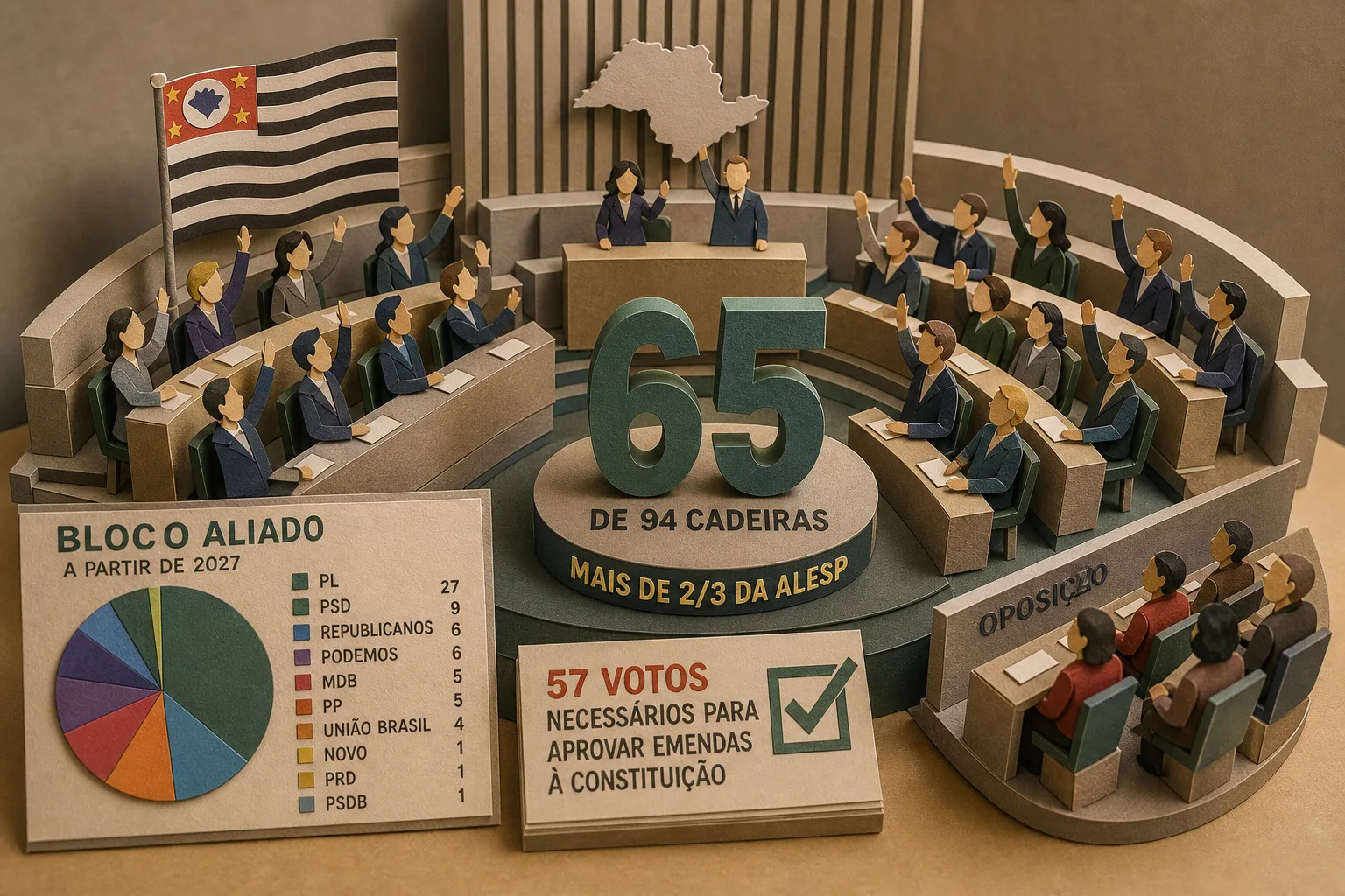 Bloco aliado a Tarcísio de Freitas conquista ampla maioria de cadeiras na Alesp