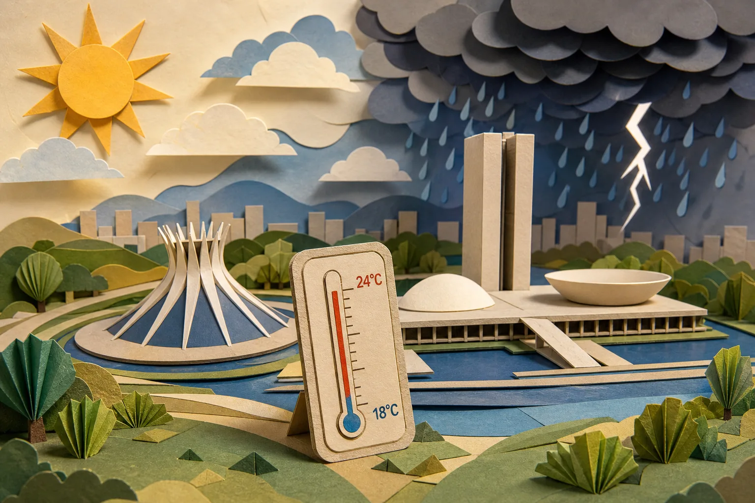 Brasília deve registrar sol com pancadas de chuva e máxima de 24ºC