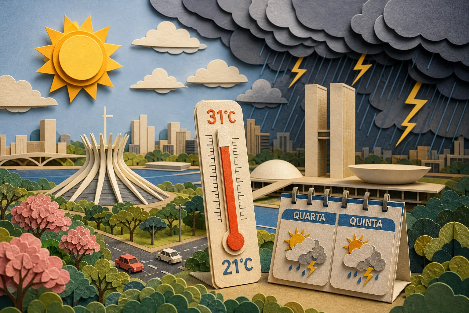 Brasília tem calor de até 31ºC nesta quarta com risco de trovoadas e chuva à tarde