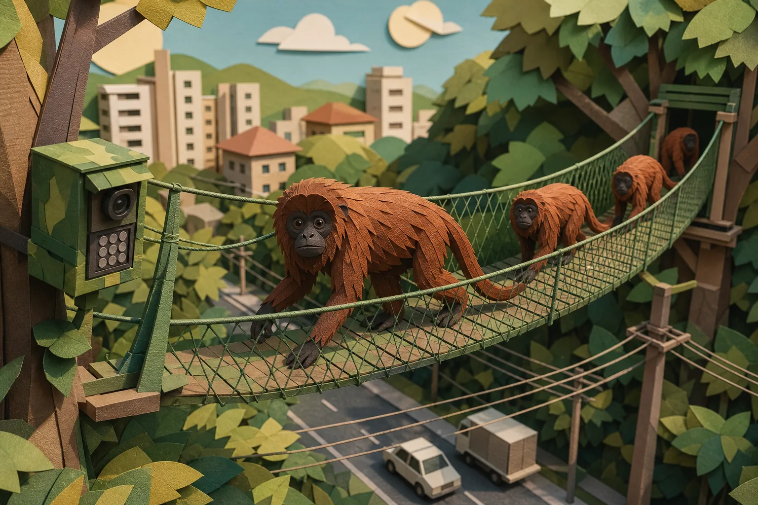 Bugios-ruivos ameaçados de extinção usam travessia suspensa em Blumenau