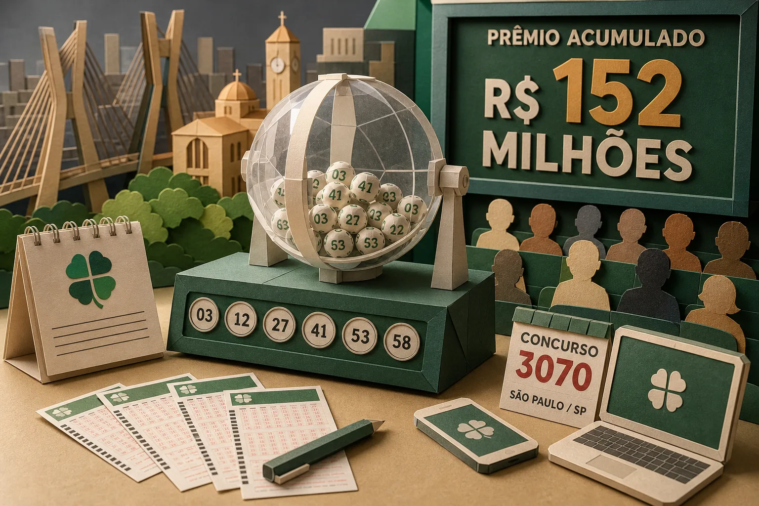 Caixa sorteia prêmio acumulado de R$ 152 milhões no concurso 3070 da Mega-Sena