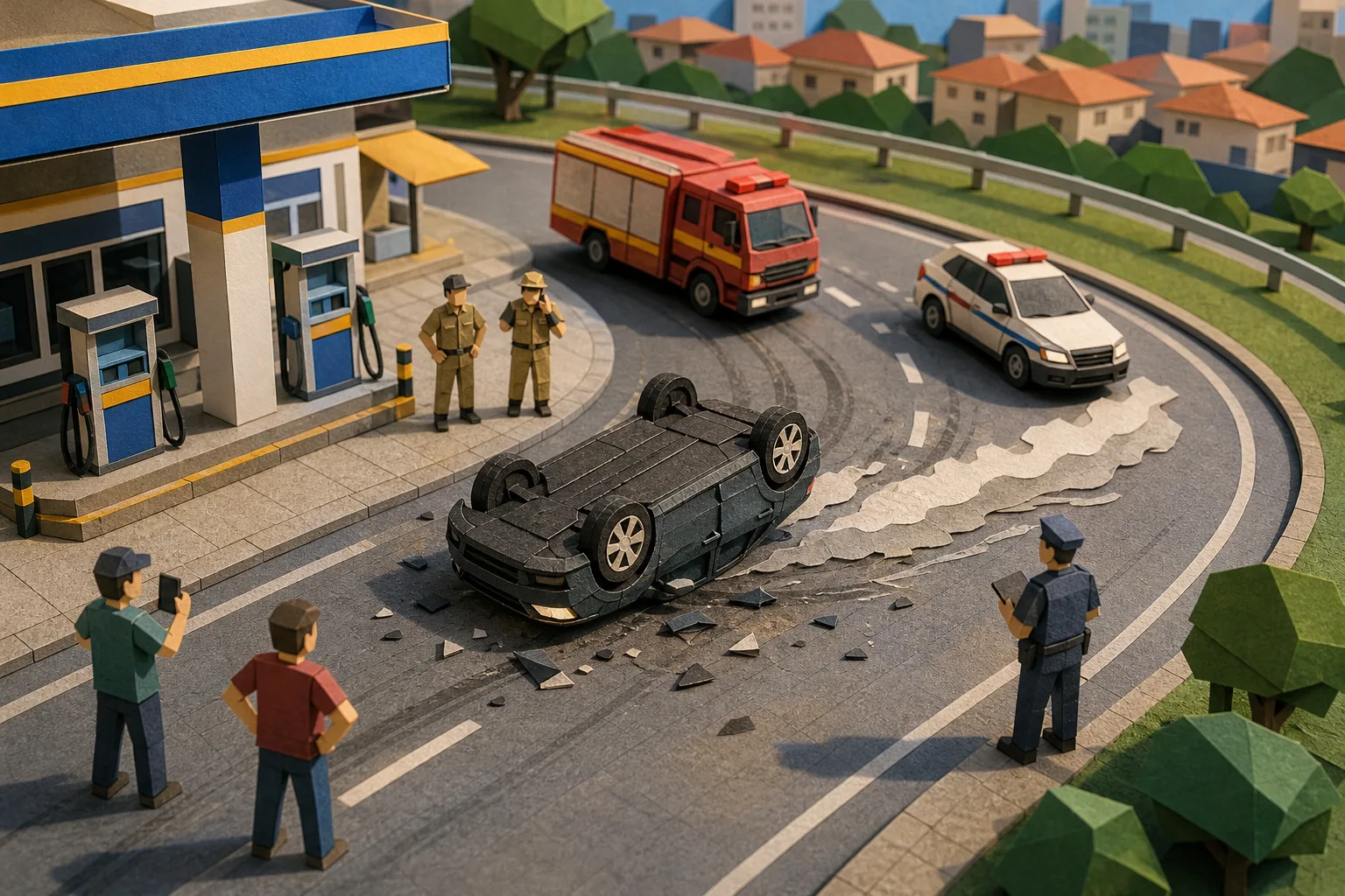 Câmera flagra momento em que carro derrapa e tomba em avenida de Capão Bonito