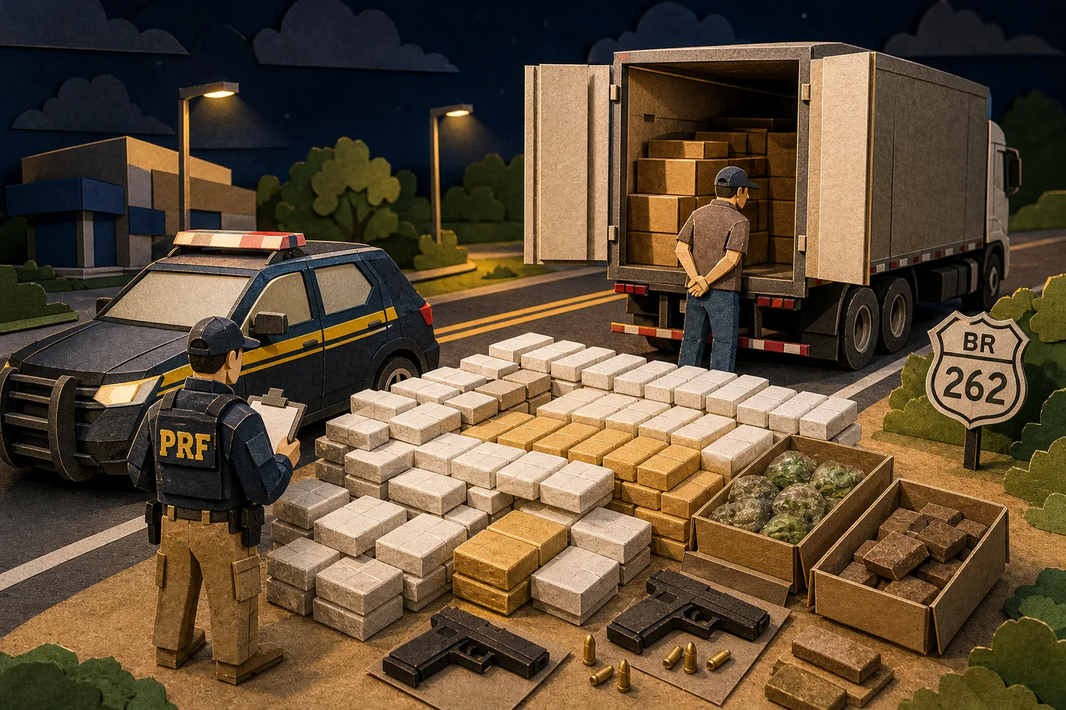 Caminhão com mais de 700 quilos de cocaína e armas é interceptado na BR-262 em MS