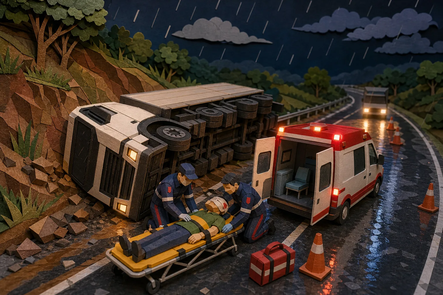 Caminhoneiro fica ferido após tombar veículo sob chuva na BR-251 em Francisco Sá