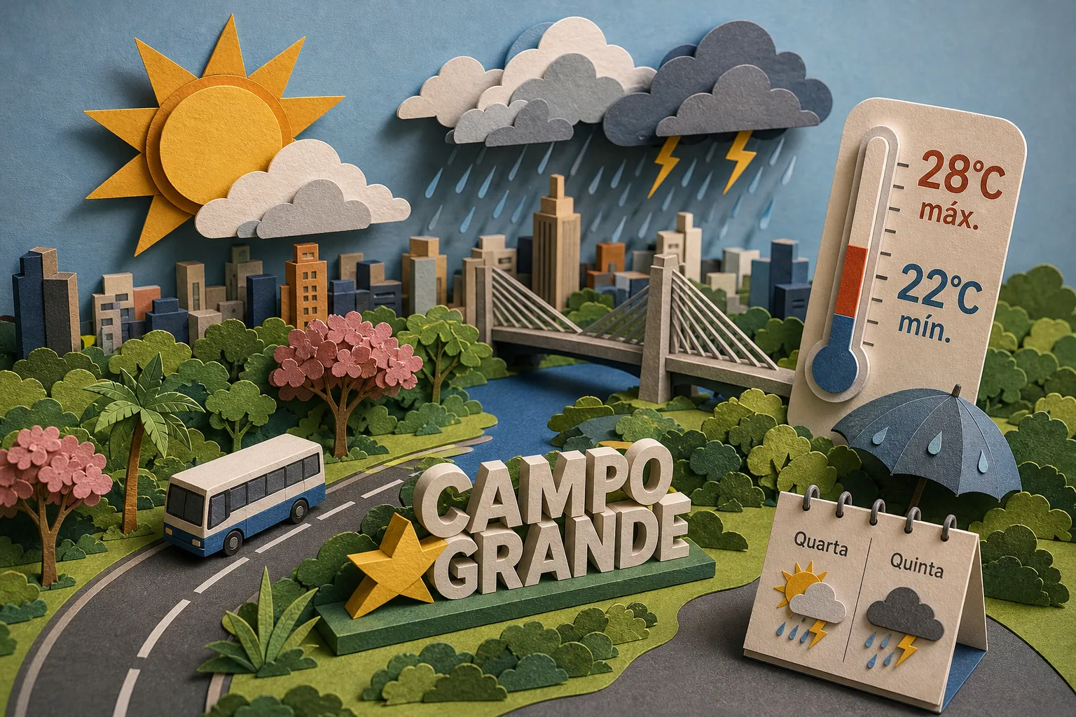 Campo Grande terá sol com pancadas de chuva e máxima de 28°C nesta quarta