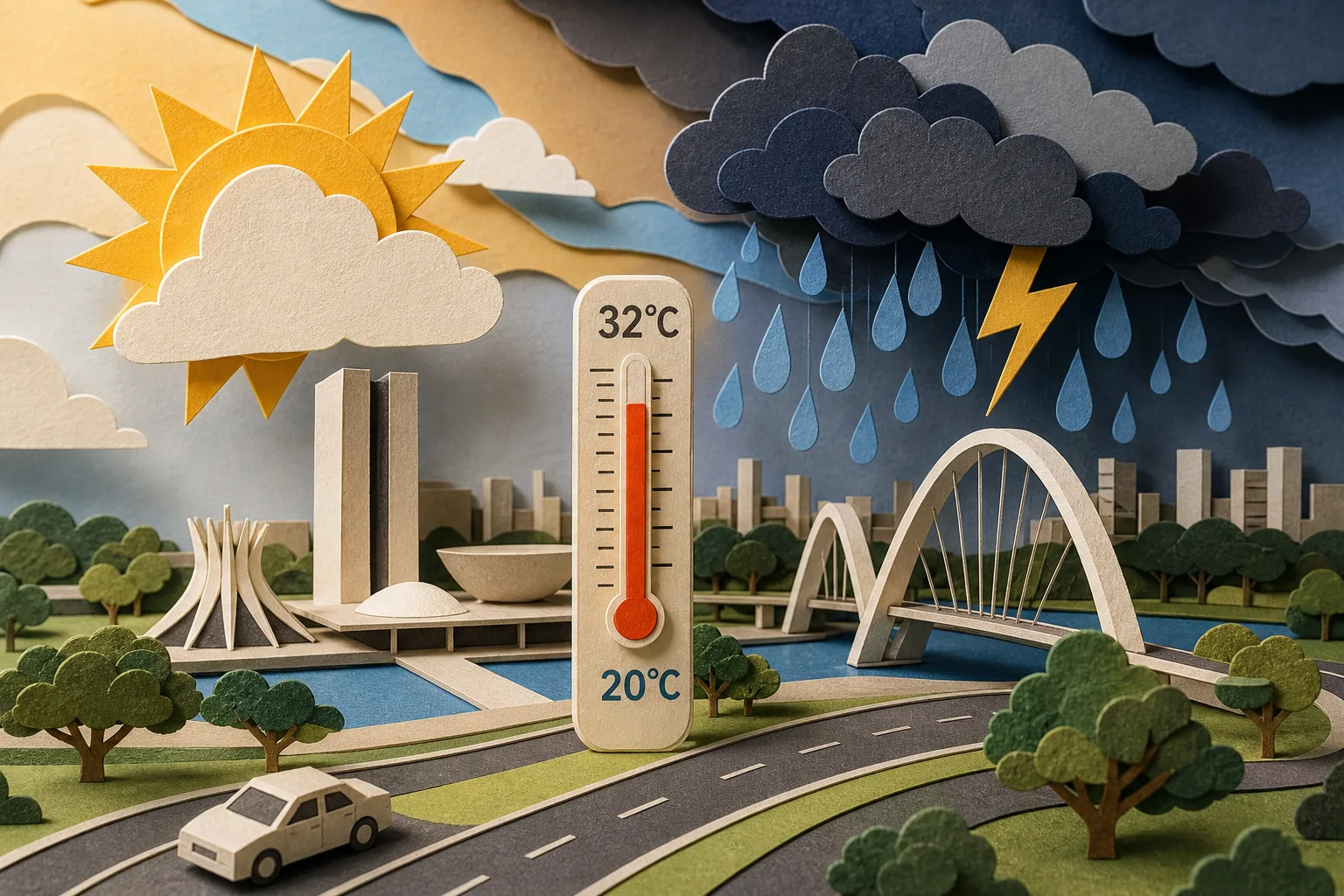 Capital federal tem domingo de calor com termômetros alcançando 32ºC e chuva