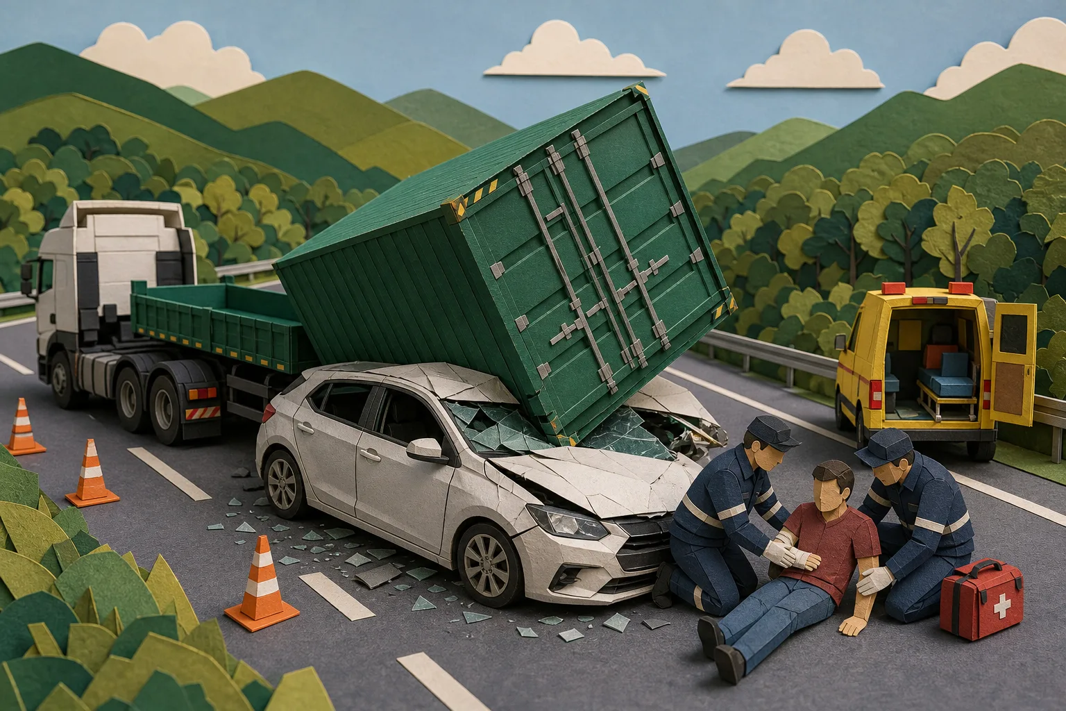 Carga cai de caminhão sobre automóvel e deixa dois feridos na Via Dutra em SP