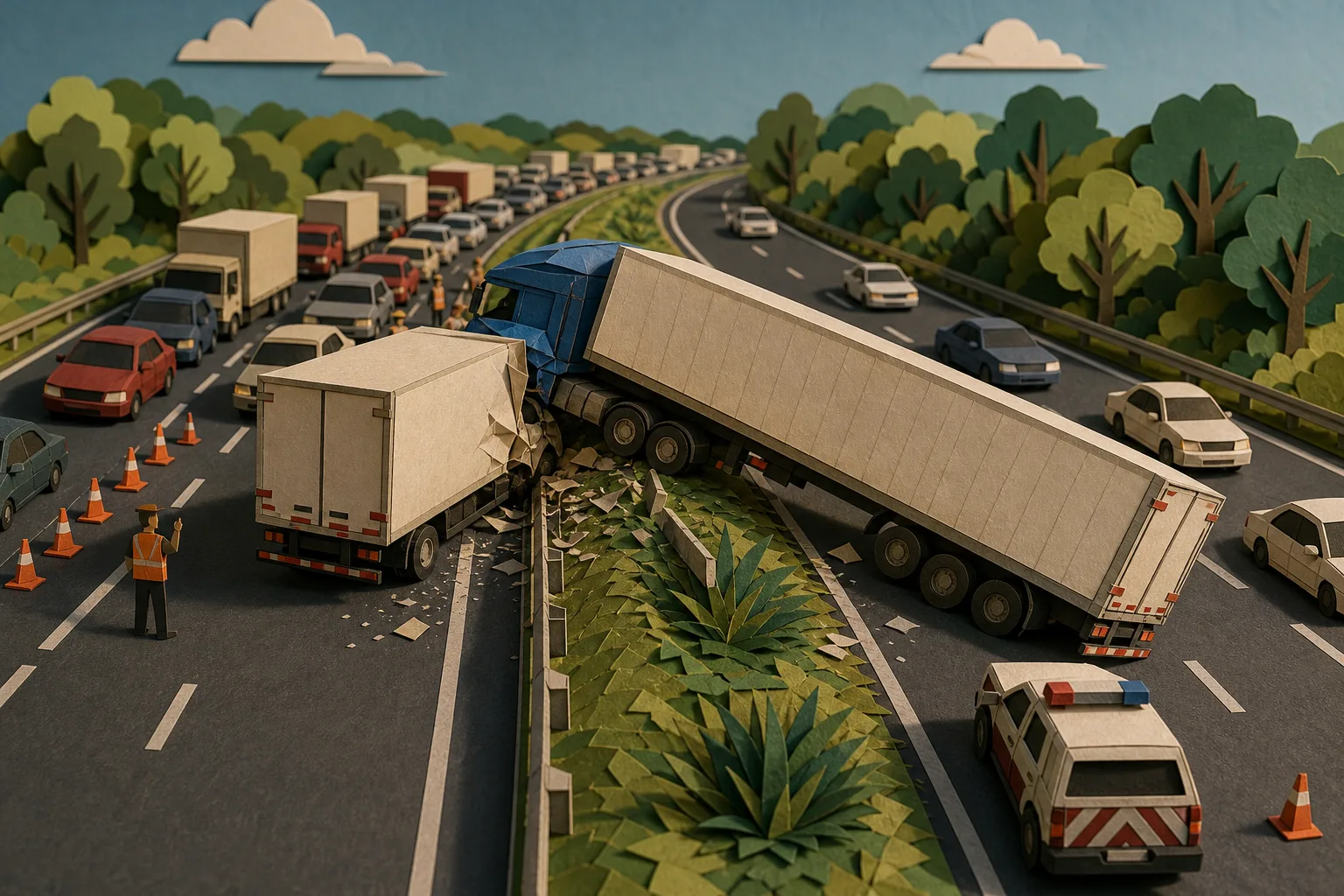 Carreta atinge caminhão e invade pista contrária da Rodovia Anhanguera em Limeira