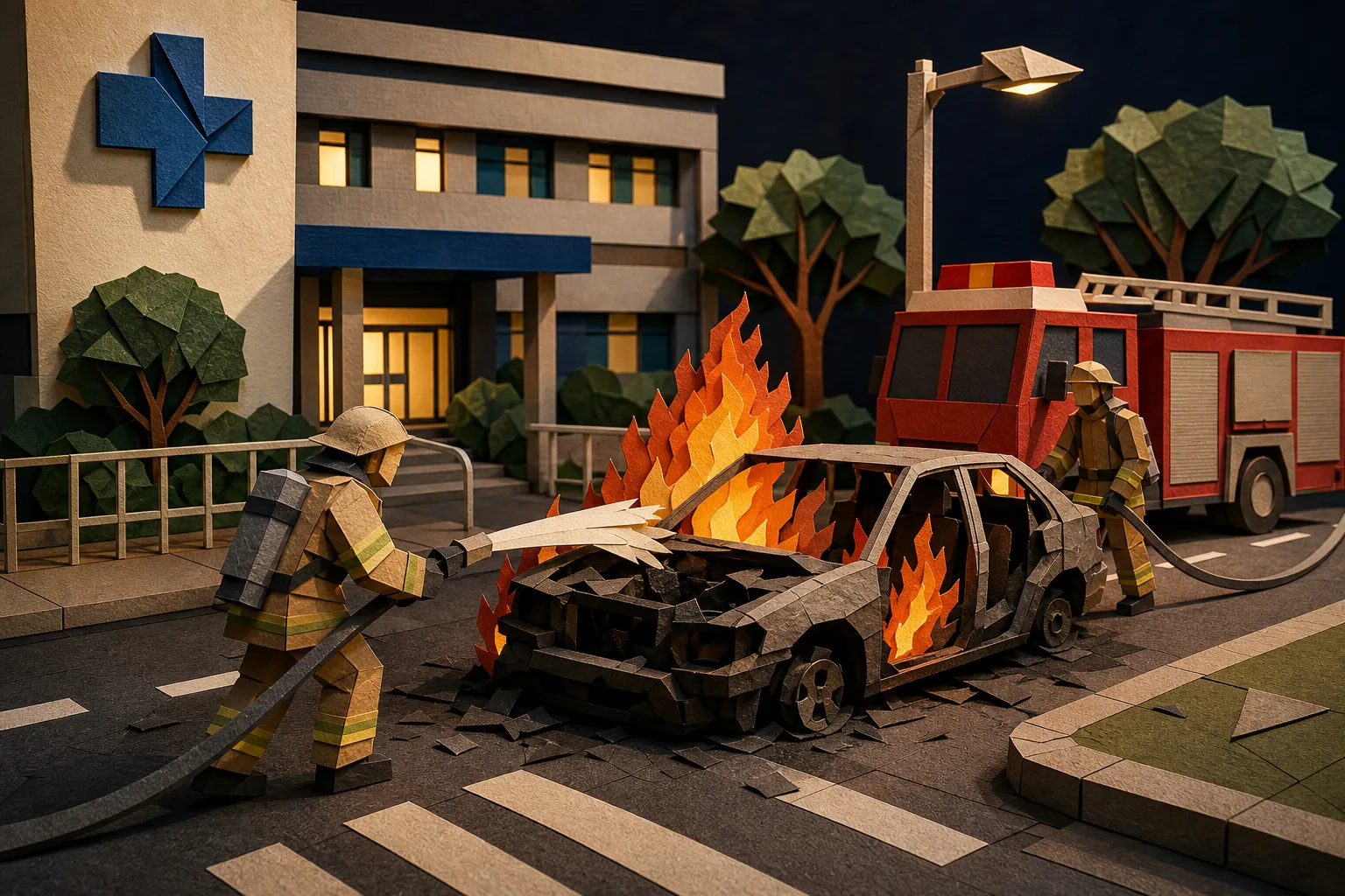 Carro é destruído por incêndio em frente a hospital municipal de Campinas