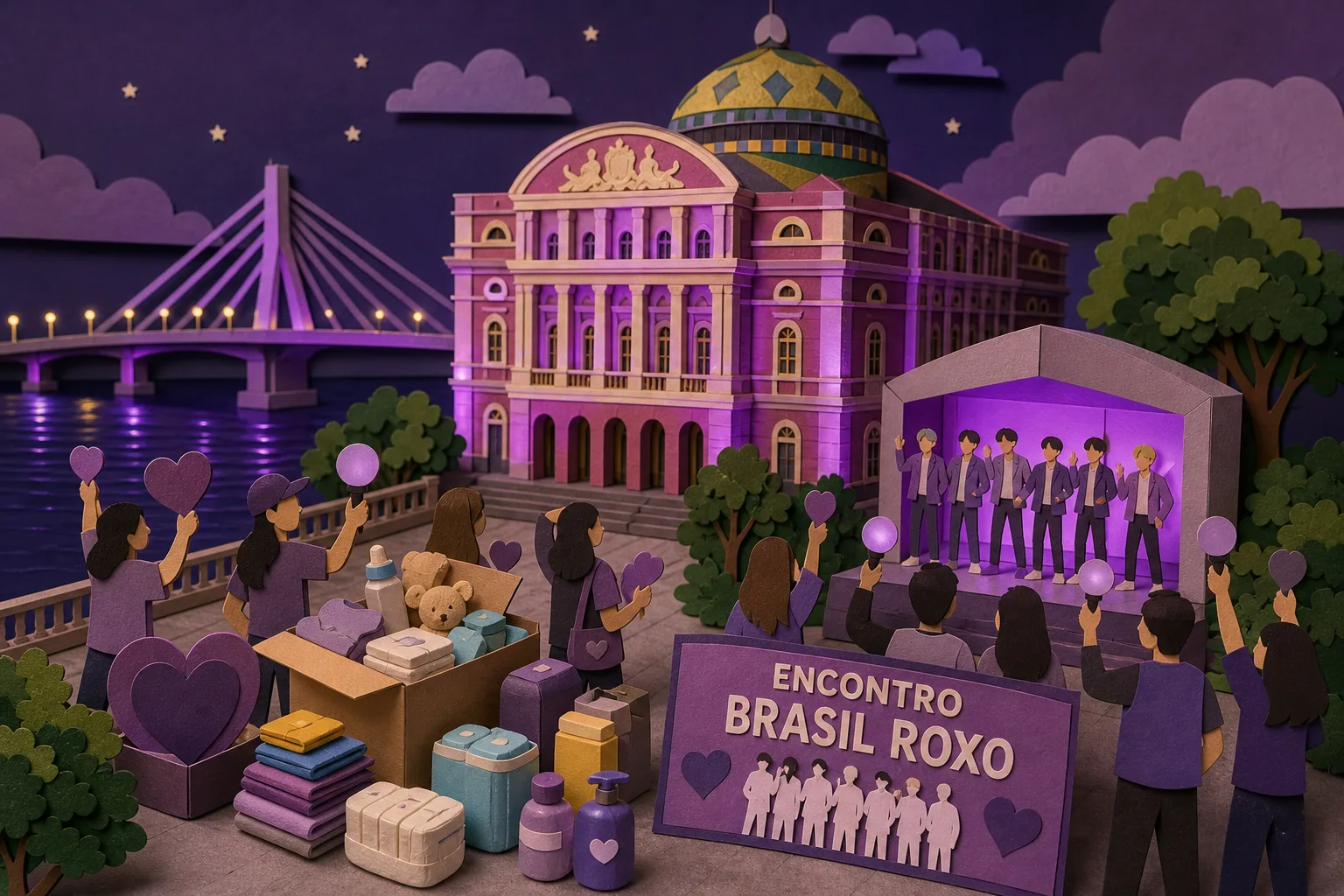 Cartões-postais de Manaus ganham iluminação especial em homenagem ao grupo BTS