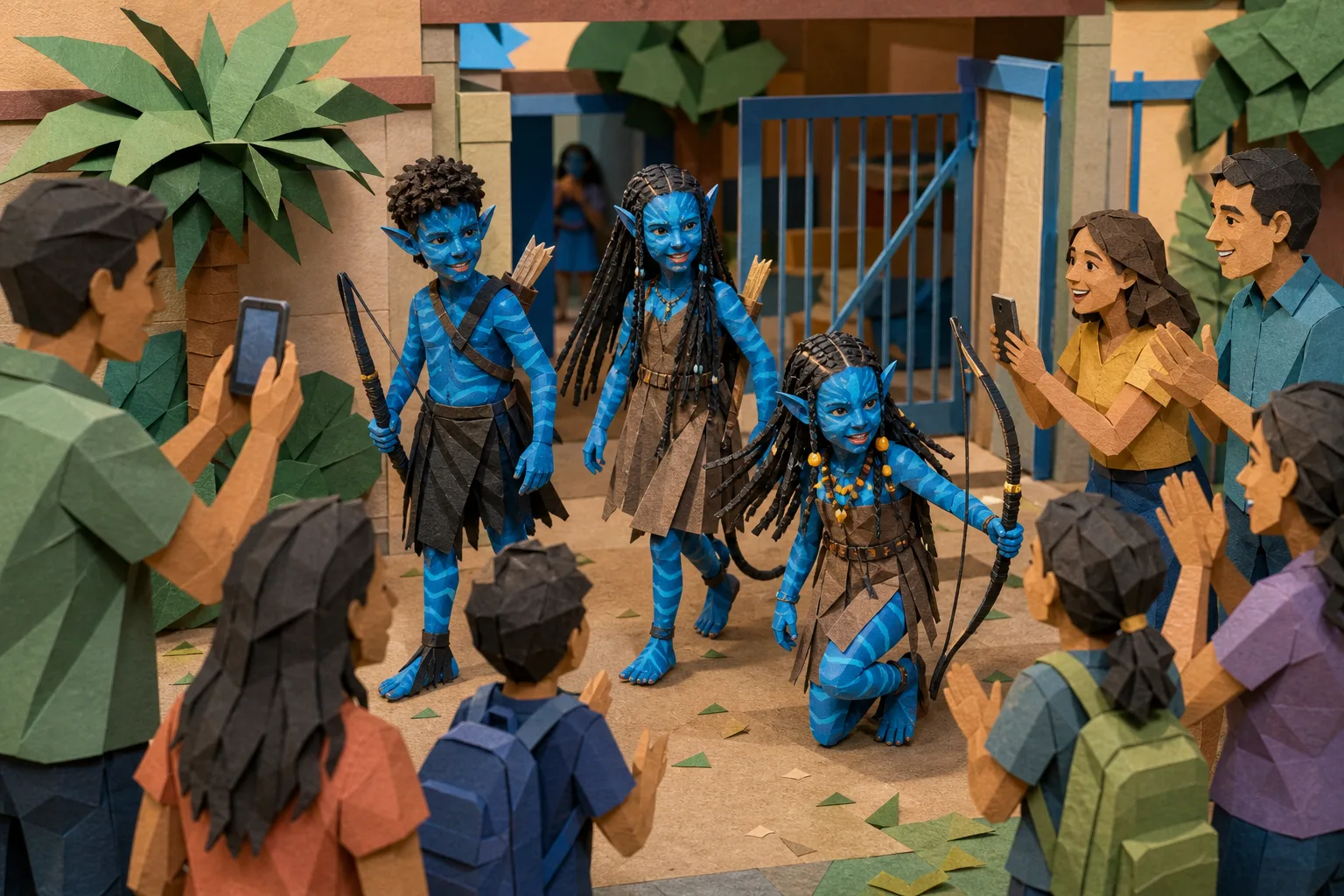 Casal do Tocantins viraliza ao fantasiar os três filhos como seres do filme Avatar