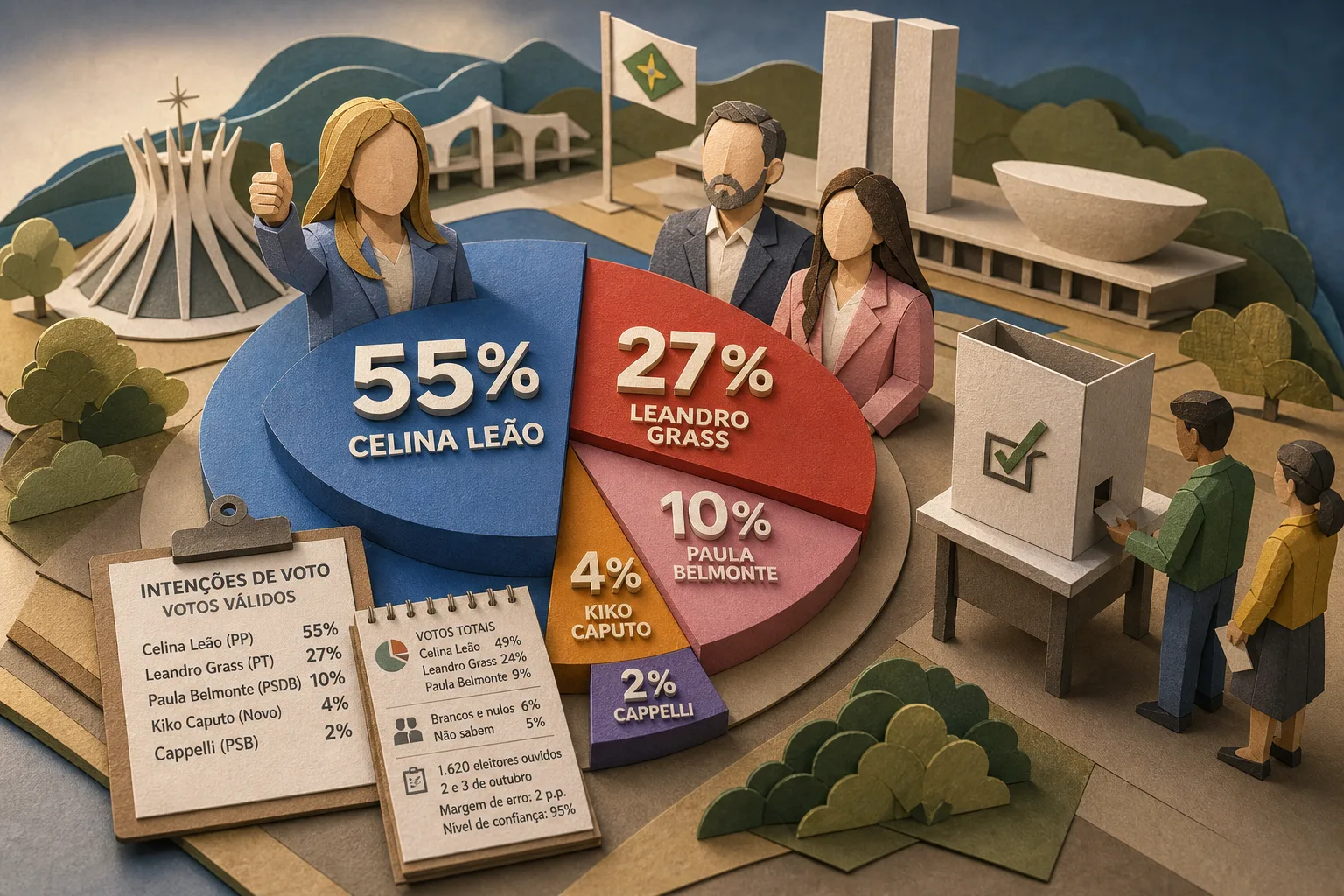 Celina Leão atinge 55% das intenções válidas e lidera disputa pelo governo do DF