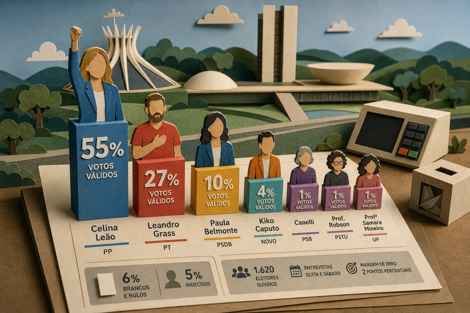 Celina Leão lidera disputa pelo governo do Distrito Federal com 55% dos votos válidos