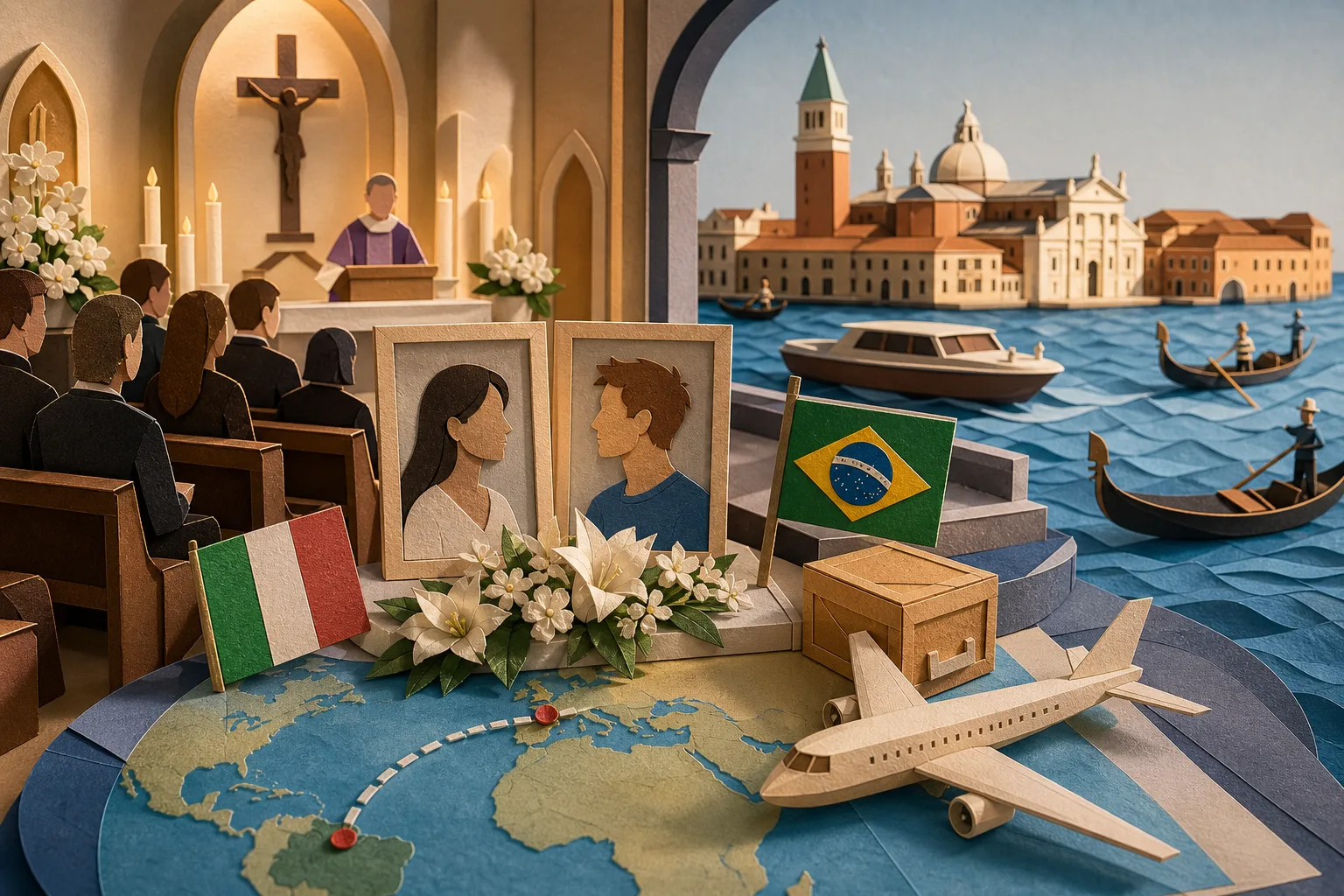 Cerimônia fúnebre na Itália homenageia brasileira e marido mortos em Veneza