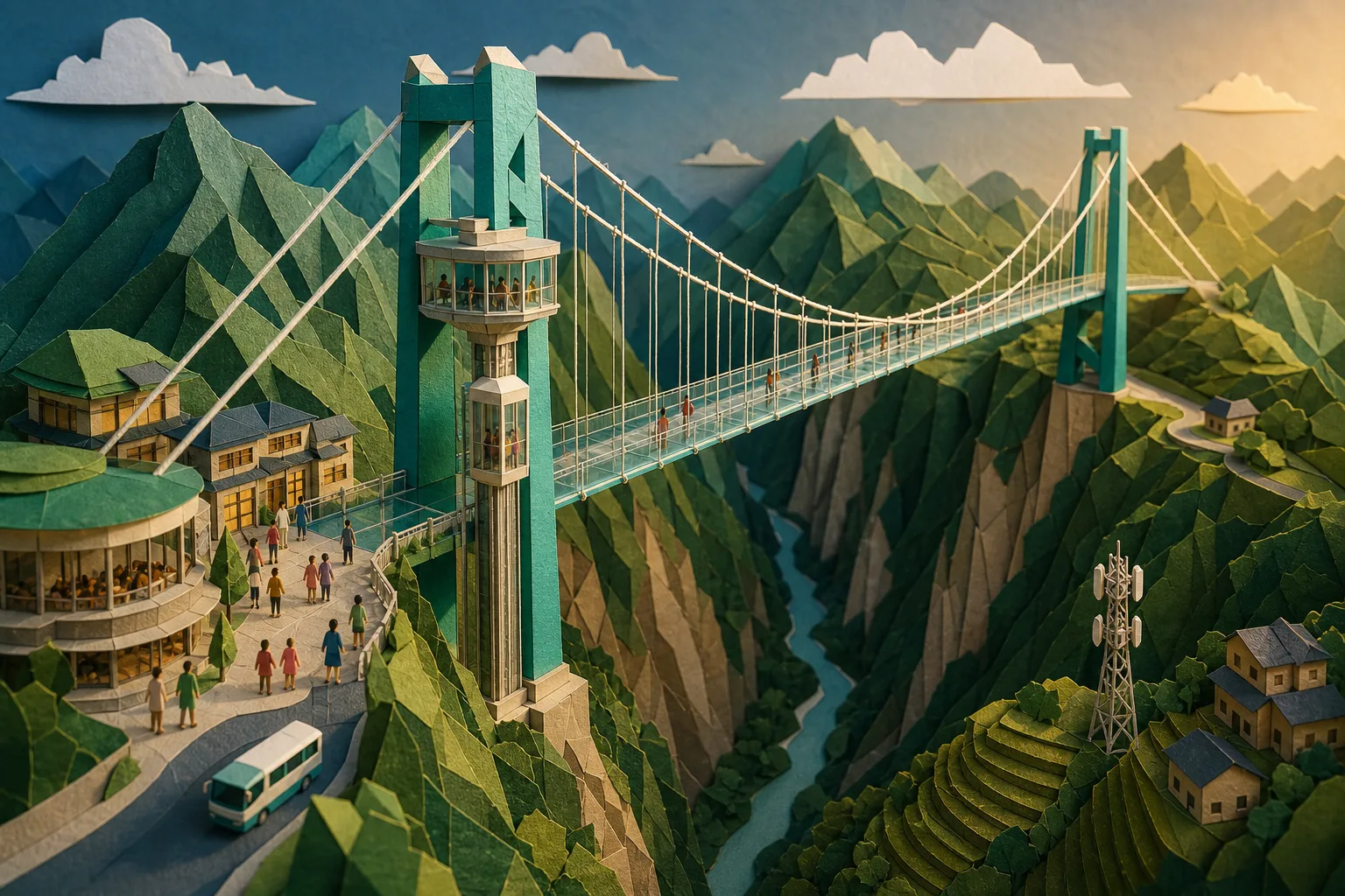 China conclui obra de ponte pênsil a 625 metros do chão na província de Guizhou