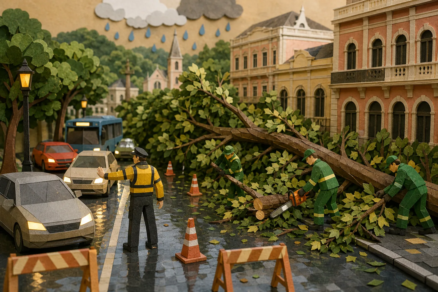 Chuva provoca queda de árvore e afeta tráfego na Rua do Imperador em Petrópolis