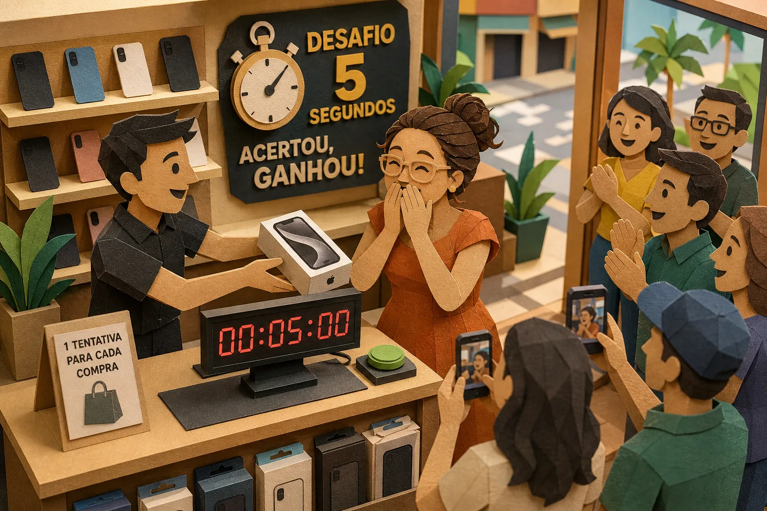Cliente crava cinco segundos em cronômetro e ganha celular no Acre