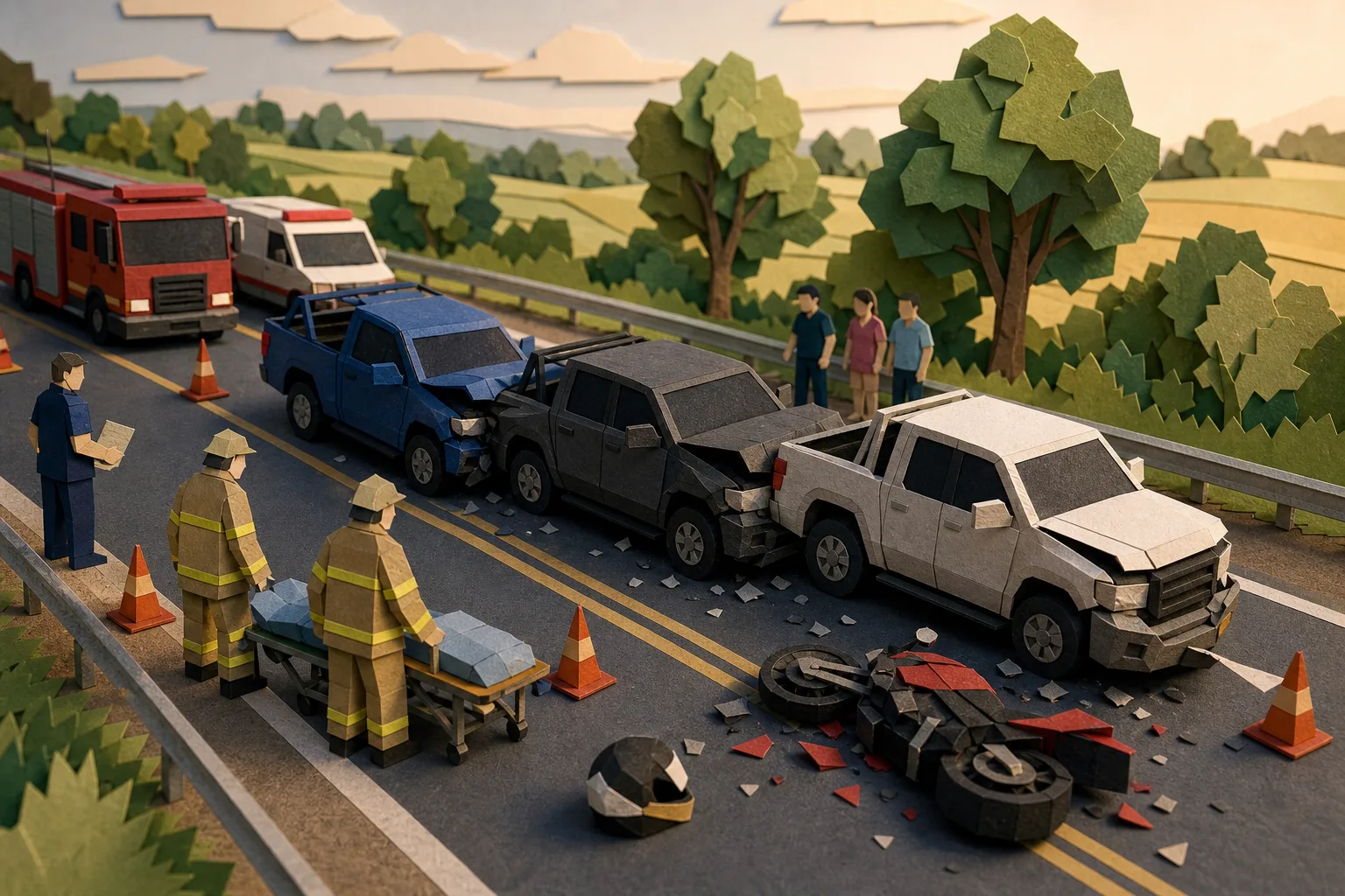 Colisão entre três caminhonetes e moto deixa uma pessoa morta na SP-425