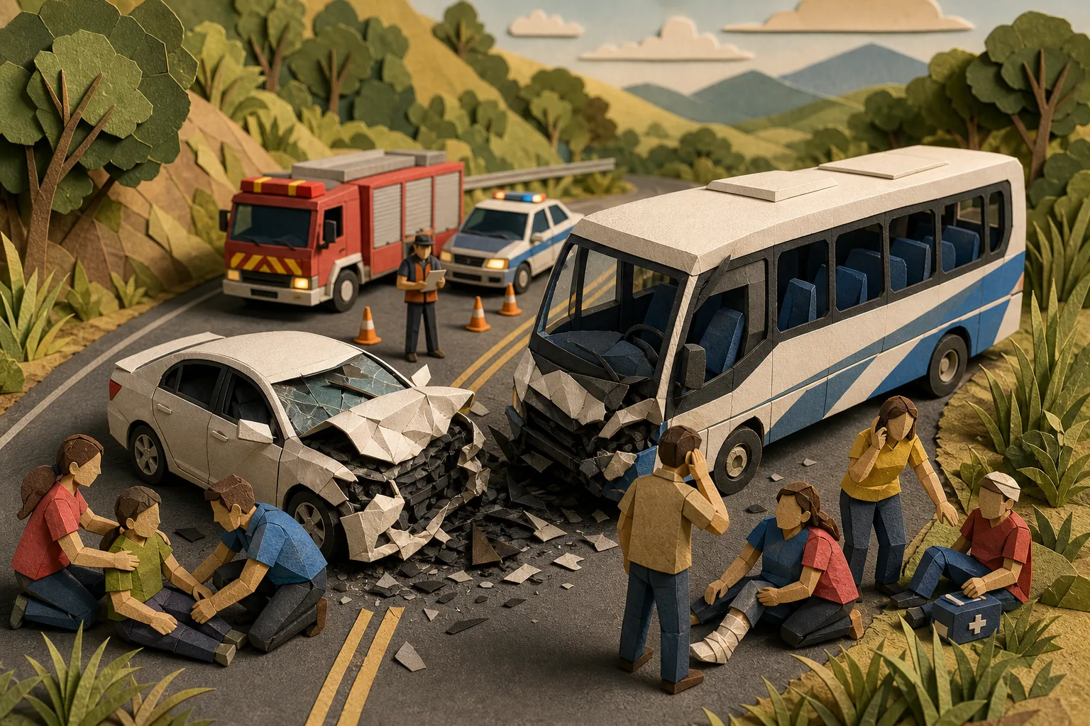 Colisão frontal entre micro-ônibus e automóvel deixa um morto e seis feridos na BR-259