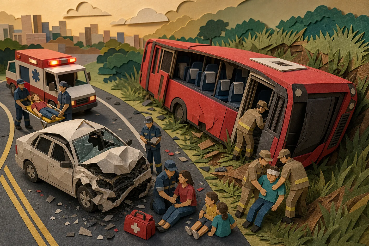 Colisão frontal faz ônibus tombar em barranco e deixa feridos em Novo Hamburgo