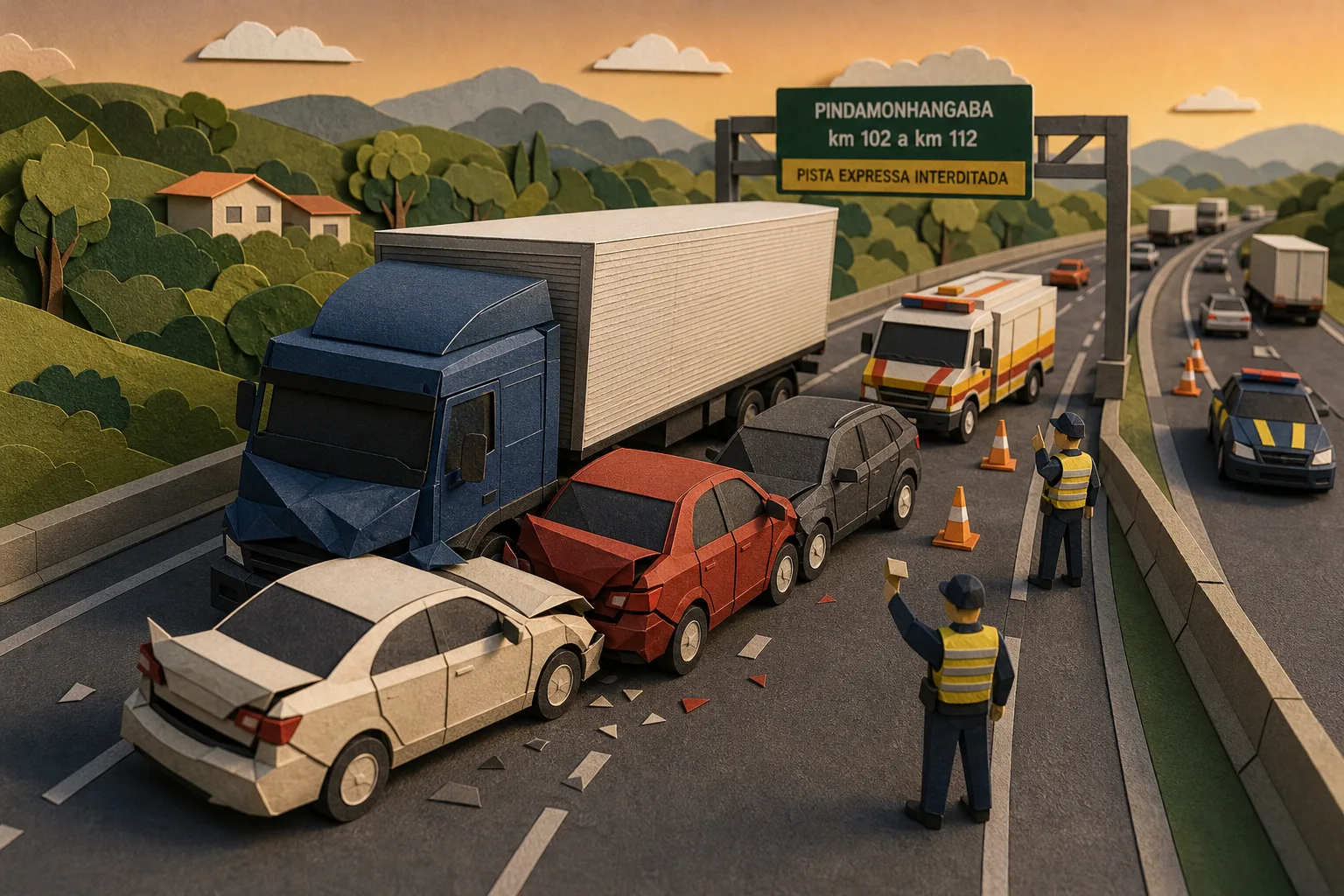 Colisão múltipla com caminhão fecha pista expressa da Dutra no sentido Rio
