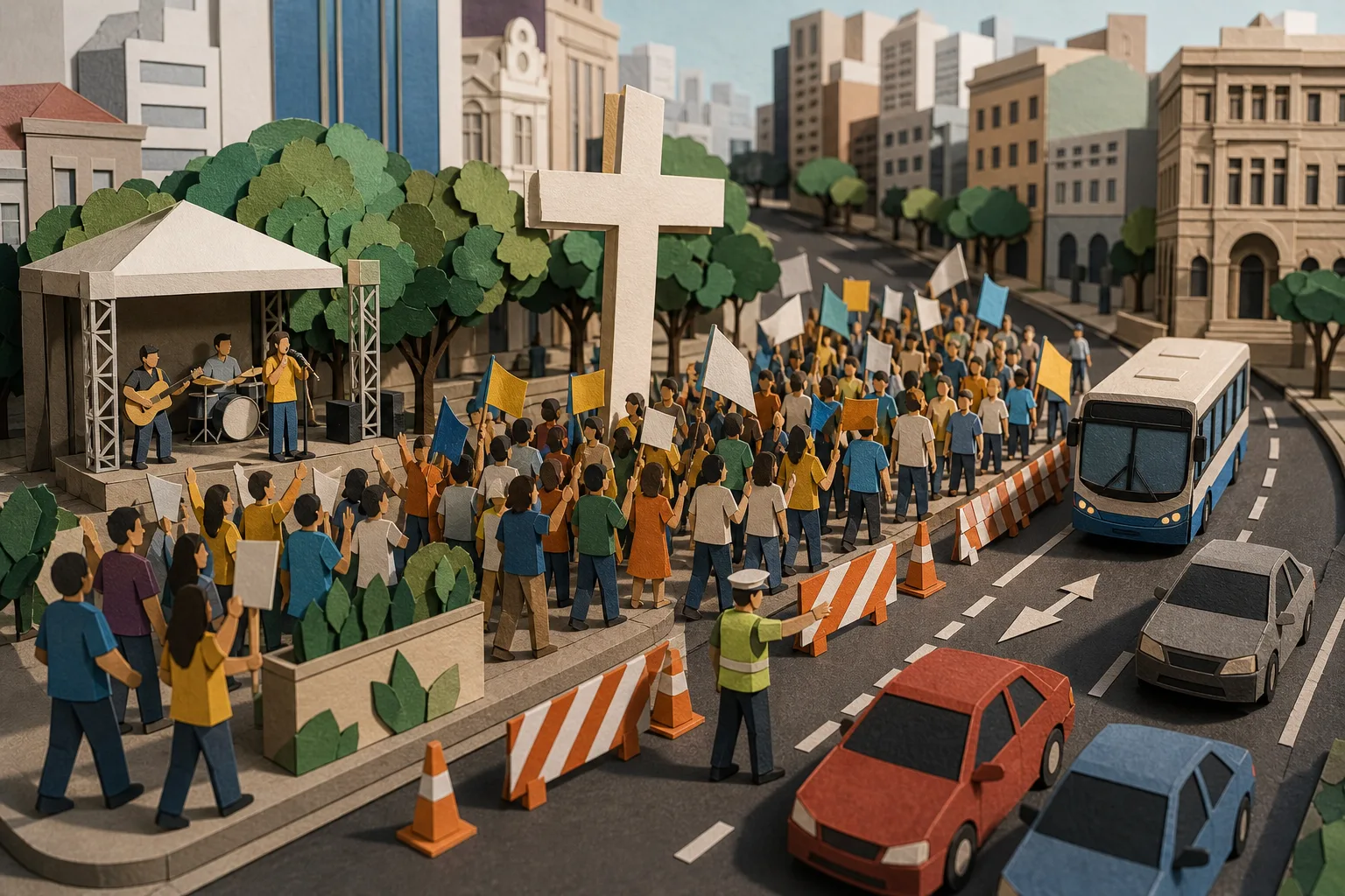 Concentração de fiéis altera circulação de veículos no Centro de Juiz de Fora