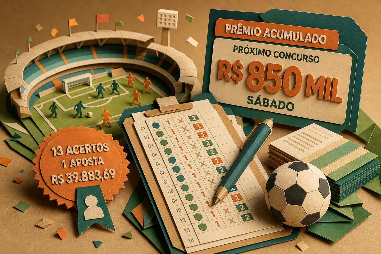 Concurso 1276 da Loteca acumula e prêmio sobe para R$ 850 mil no sábado