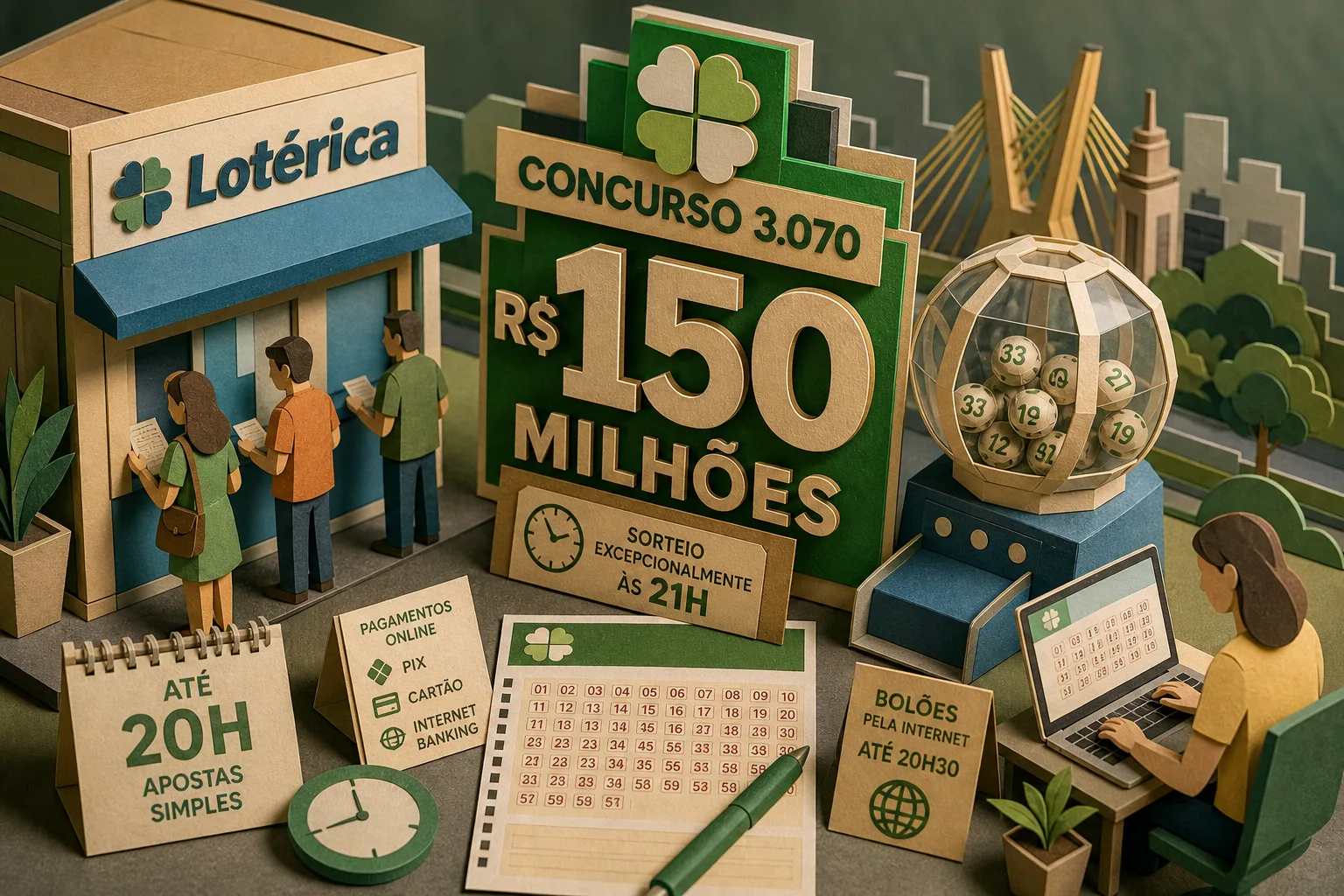 Concurso 3.070 da Mega-Sena sorteia prêmio estimado em R$ 150 milhões