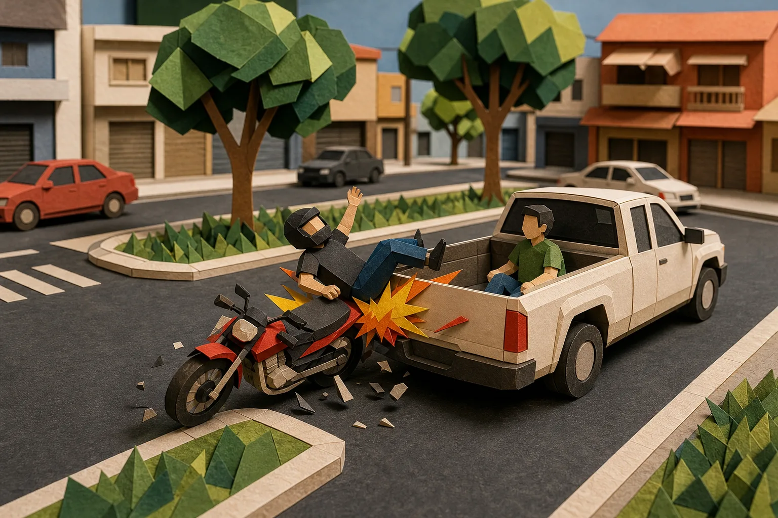 Condutor de moto é arremessado para caçamba de picape após colisão em Goiás