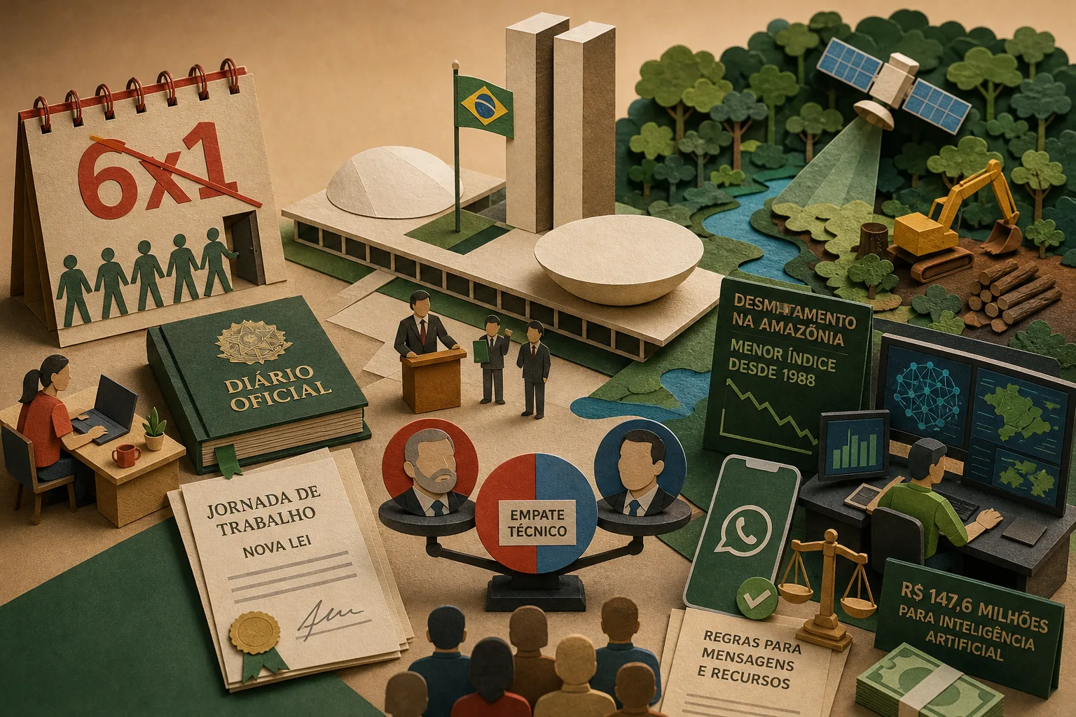 Congresso promulga fim da escala 6x1 e Inpe registra queda recorde no desmatamento