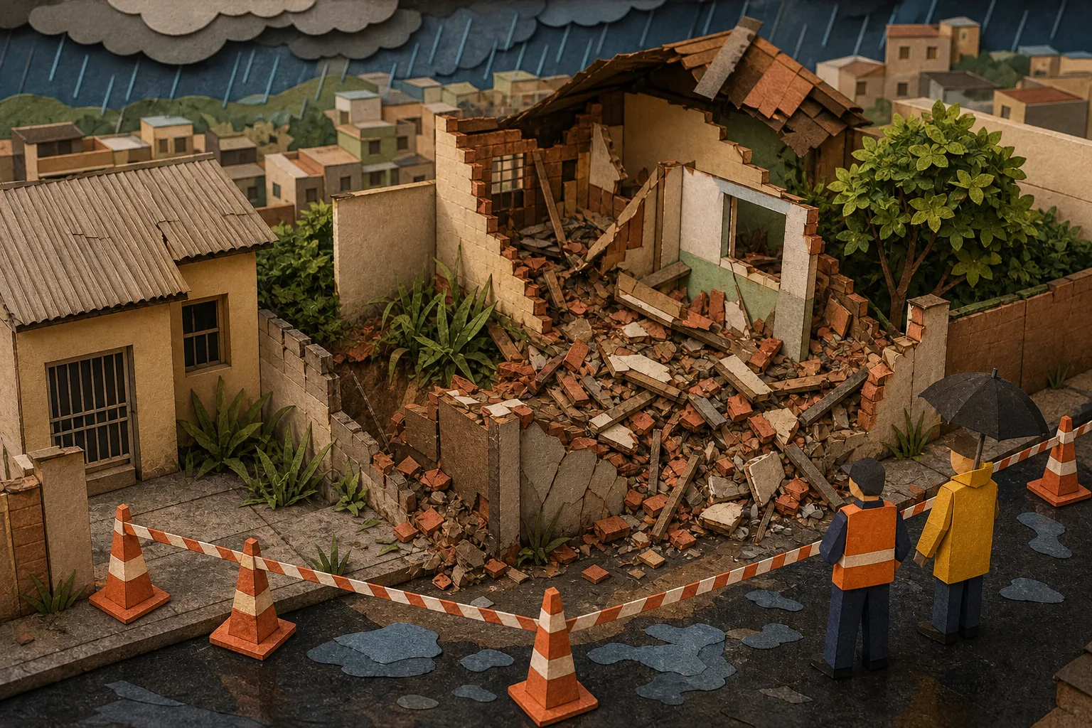 Construção abandonada desaba e afeta área vizinha em Juiz de Fora