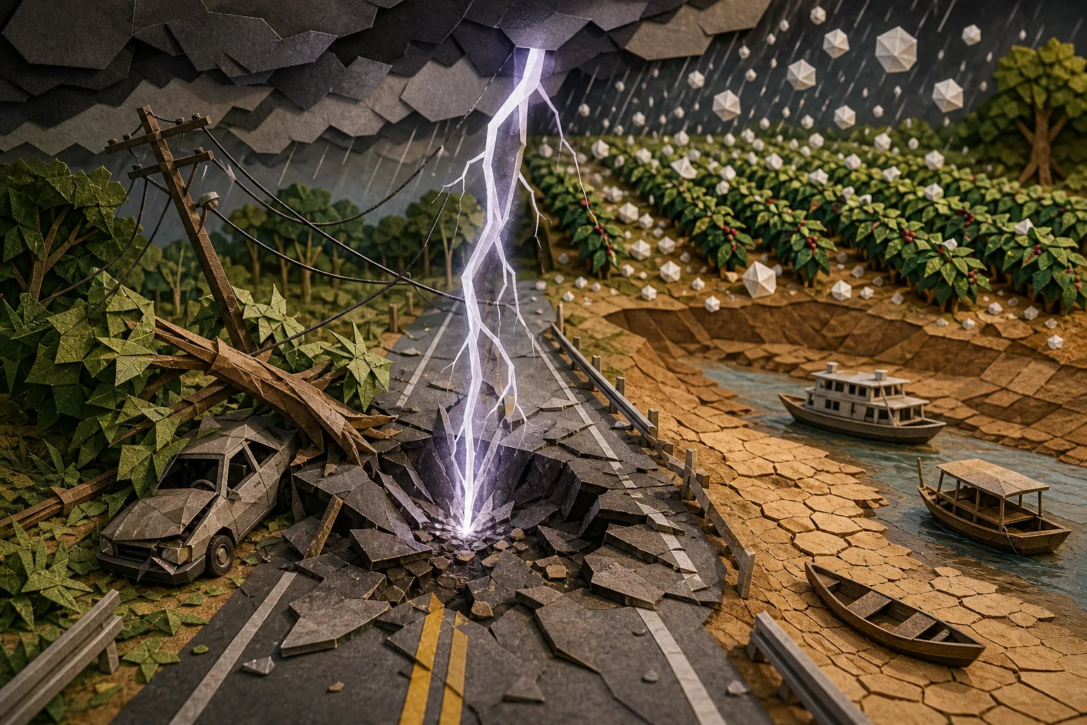 Descarga elétrica abre buraco em rodovia federal durante temporal em Rondônia
