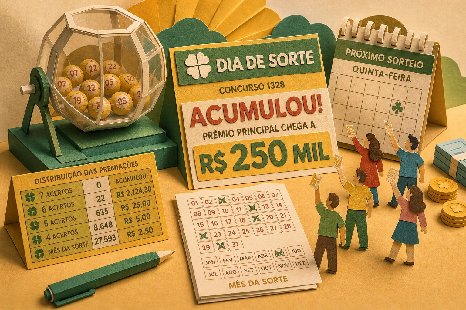 Dia de Sorte 1328 acumula e prêmio principal chega a R$ 250 mil