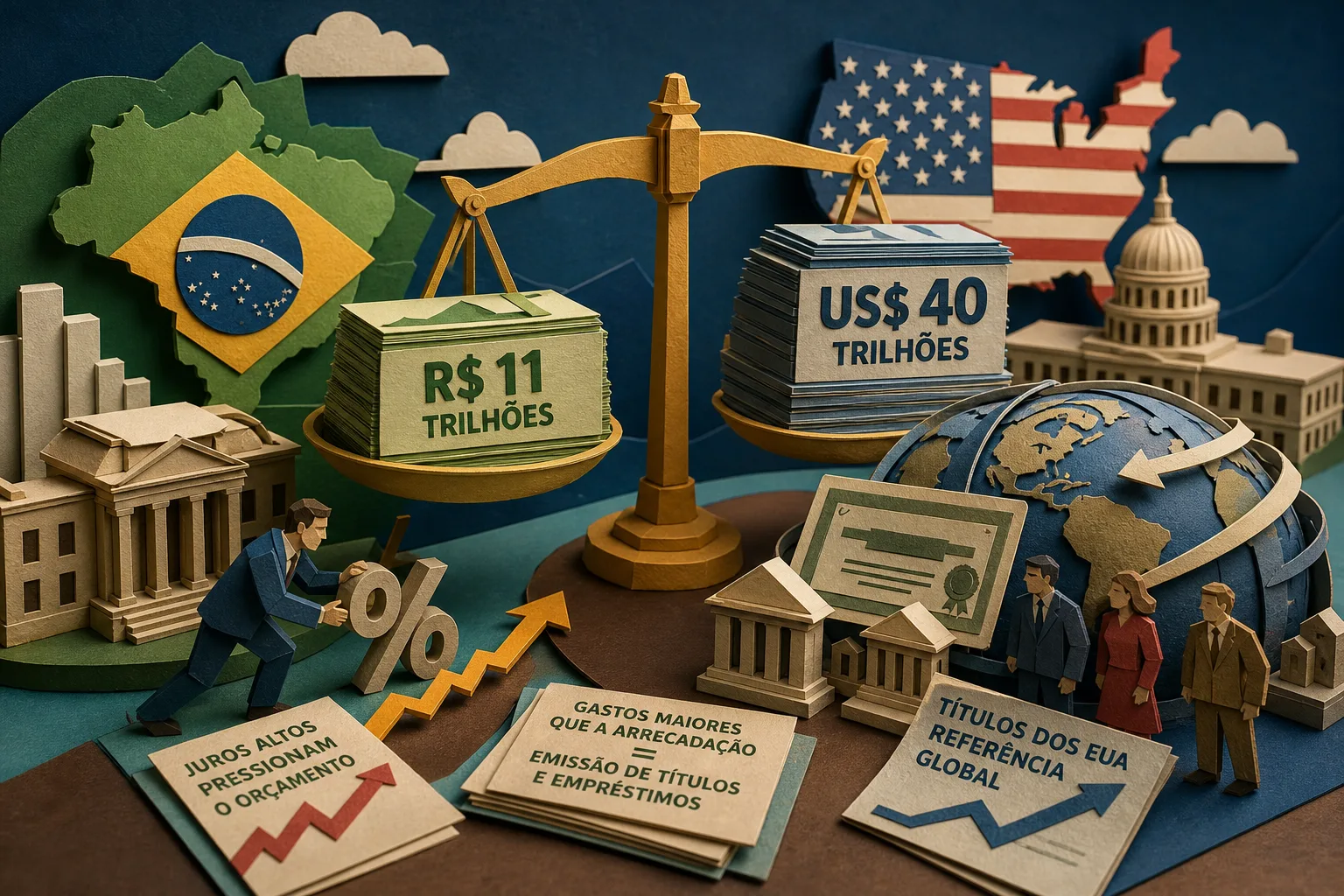 Dívidas de Brasil e EUA atingem marcas históricas com efeitos distintos
