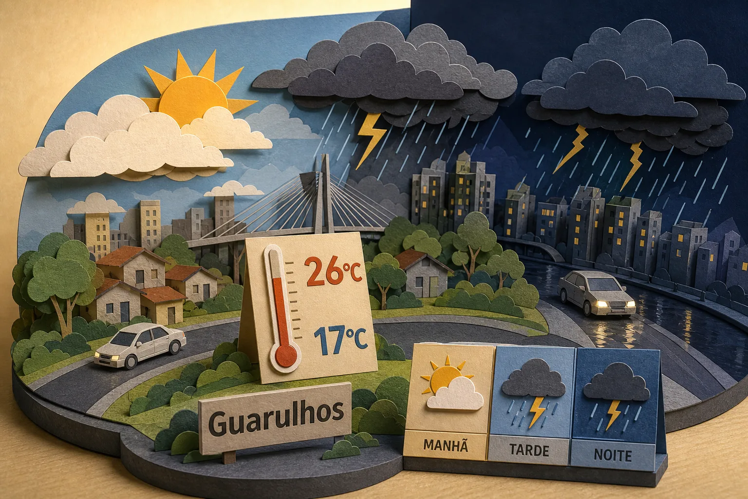 Domingo em Guarulhos terá máxima de 26°C com alerta de tempestade no período noturno