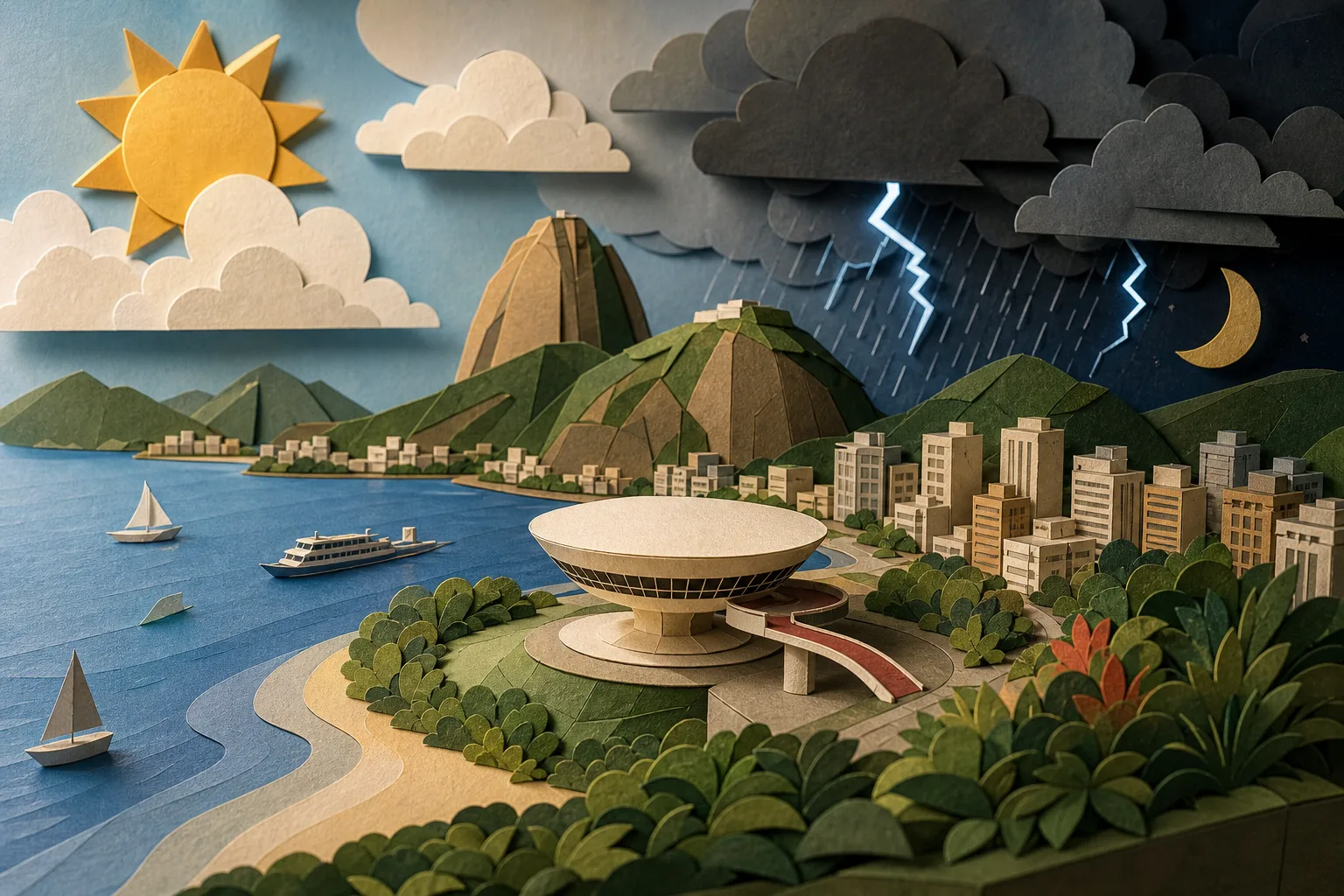 Domingo em Niterói tem variação de nebulosidade e chance de trovoadas à noite