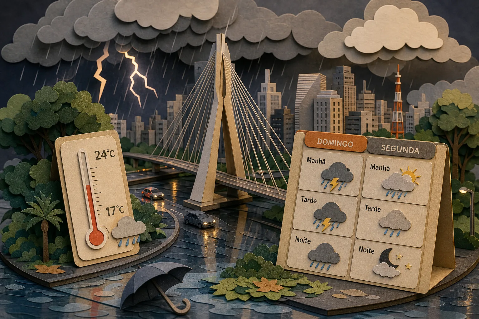 Domingo na capital paulista terá temporais com trovoadas e termômetros até 24ºC
