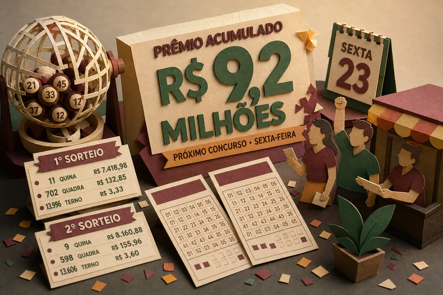 Dupla Sena acumula e prêmio principal chega a R$ 9,2 milhões na sexta-feira