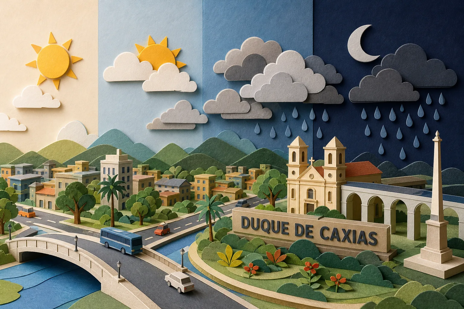 Duque de Caxias registra domingo com variação de nebulosidade e chuva à noite