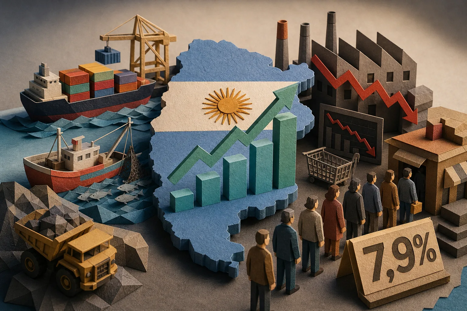 Economia argentina cresce puxada por exportações, mas desemprego atinge 7,9%