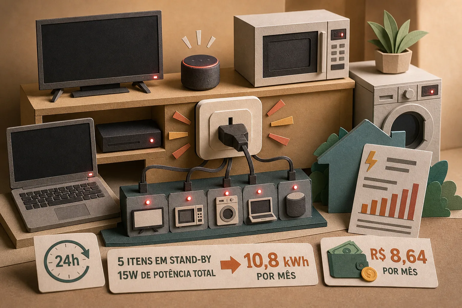 Eletrônicos em modo de espera continuam consumindo energia na tomada